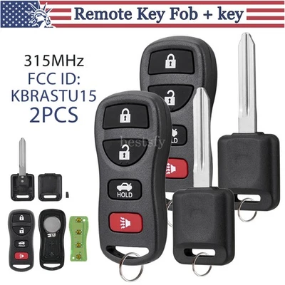 2 para Nissan Altima 2005 2006 entrada sin llave KBRASTU15 mando a distancia + llave de encendido Foto 1 de 4