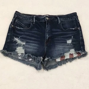 KanCan 30 (US 13) Denim Shorts Women’s High Rise Patriotic Stars Stripes Flag - Picture 1 of 10
