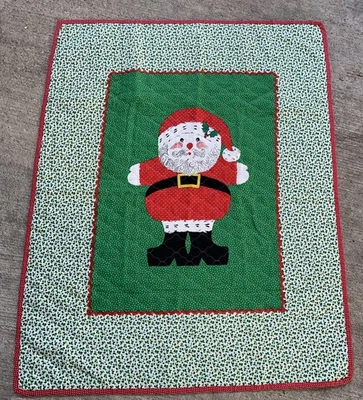 Tapiz edredón manta de Navidad 43"x35" acabado vintage hecho a mano Papá Noel Foto 1 de 4