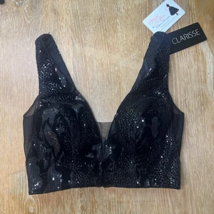 Clarissa Boutique Black Bra Top Bustier Bra w/ Sequins Velvet Sz 0 32.5” Bust - Picture 1 of 12