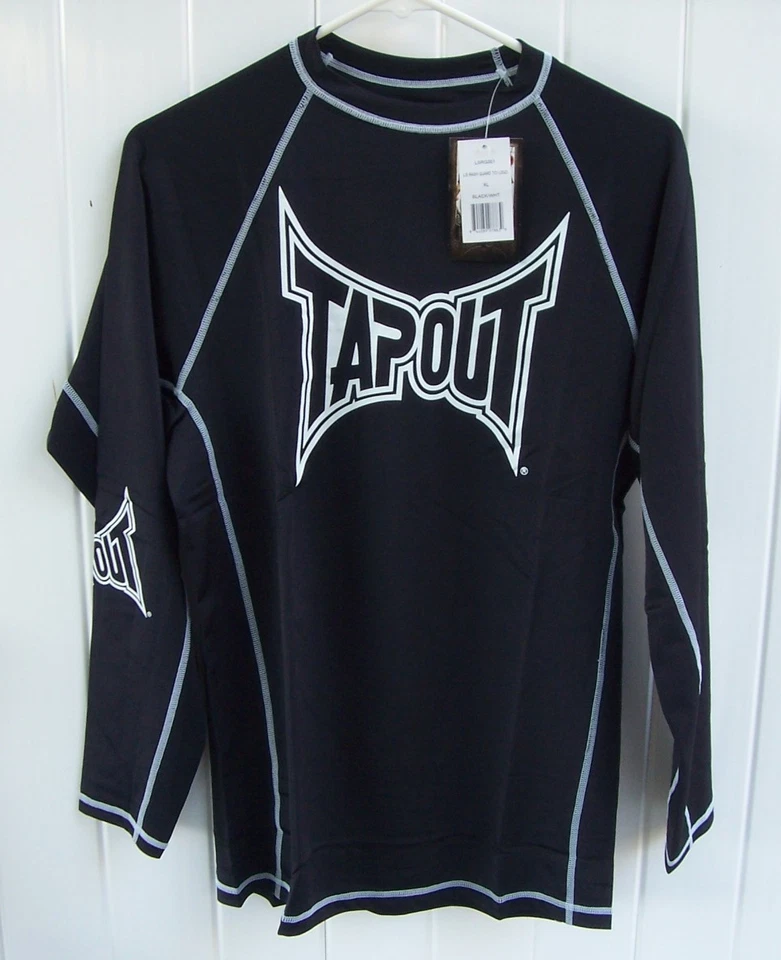 Tapout Shirt Mens MEDIUM Black/White MMA Long Sleeve Nylon/Spandex w/tags - Image 1 of 4