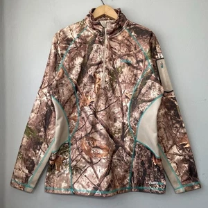 Cabelas Size L Camo Zonz Woodlands Hunting Jacket 1/4 Zip OutfitHer Thermal Line - Picture 1 of 15