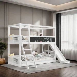 90x200cm Etagenbett Kinderbett mit Rutsche Hausbett, Jugendbett Weiß Kiefer - Bild 1 von 11