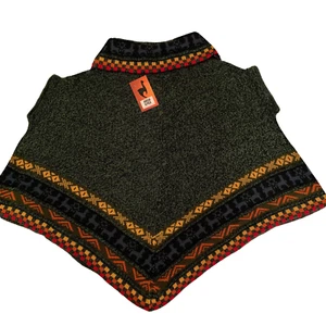 PONCHO ABRIGO CAPA VERDE MUJER ALPACA ANDINA HECHO A MANO TALLA S M - Imagen 1 de 8