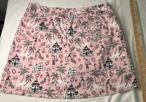 Lady Hagan Golf Skirt Pink/Blk/White Adorable Beach Scenes Size 16 Cotton Blend - Picture 1 of 9