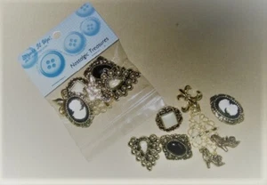 CRAFT-DRESS IT UP-BUTTONS/EMBELLISHMENTS 1 x Pkt x 8 Pieces "NostalgicTreasures" - Picture 1 of 1