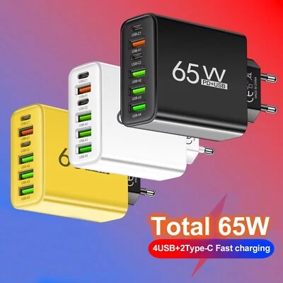 6-Fach Schnell Ladegerät Stecker 6 x USB Port 65W Netzteil Adapter Handy Tablet - Bild 1 von 4