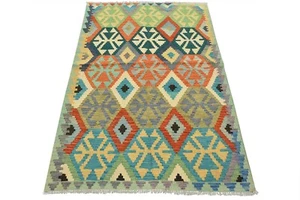 Kilim Rug 4’2” x 5’11” Multicolor Wool Tribal Handwoven Oriental Carpet - Picture 1 of 12