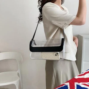 PVC Transparent Shoulder Bag Casual Cute Clear Purse for Work Concerts (Black) - Picture 1 of 10