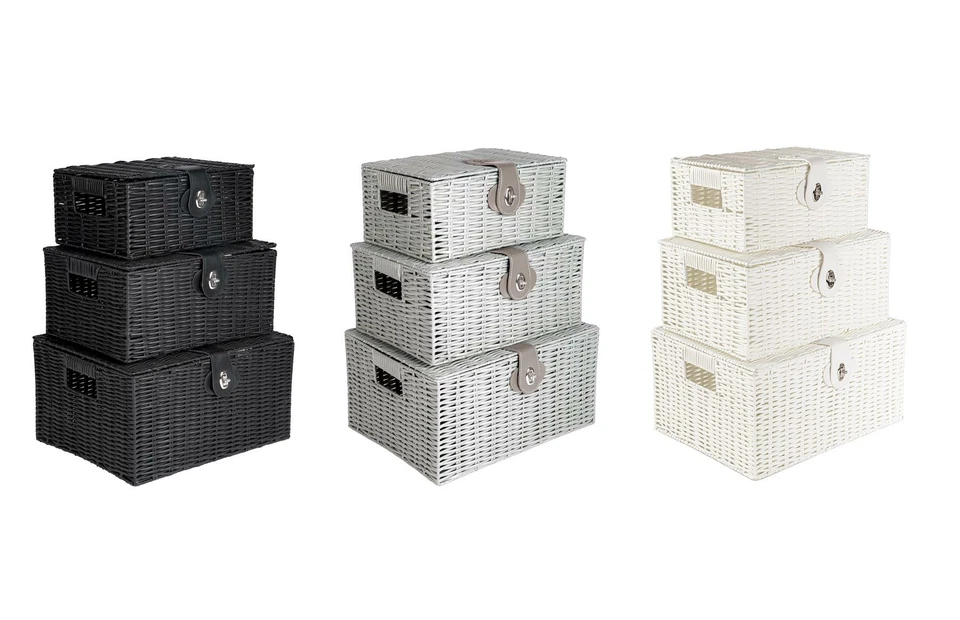 Resin Wicker Woven Storage Baskets Set of 3 Hamper Box with Lid - Image 1 of 1