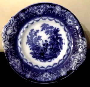 Royal Doulton Watteau Shallow Plate/Bowl, Flow Blue Burslem Pottery - Picture 1 of 4