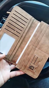 Cartera larga de cuero para hombre plegable portatarjetas de identificación cartera chequera asas billetera - Imagen 1 de 9