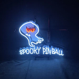 White Spooky Pinball Glass Neon Light Sign Game Room Store Wall Hanging 19"x15" - Picture 1 of 3