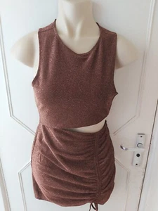 H & M Bronze Metallised Cutout Occaision Party Dress Size M UK 10-12 - Picture 1 of 10