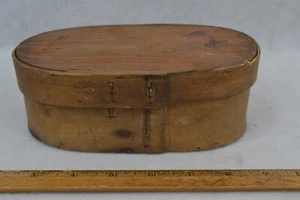 antique 18th 19th c oval pantry box bent wood stitched lap joint early original - Picture 1 of 14