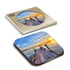 1 X Boxed Square Coasters   Pier Sea Sunset Ocean Beach 14125