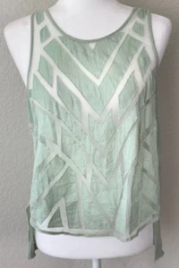 FREE PEOPLE Ethereal Daze Ginger Geometric Green Mesh Tank Split Back Top Size M - Picture 1 of 10