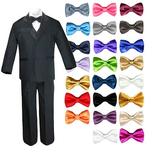 6pc Baby Toddler Boys Black Formal Wedding Party Suits Tuxedo Extra Bow Tie S-7 - Picture 1 of 71