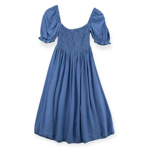 Aila Blue Jade Dress Womens Small Blue Midi Smocked Bust Puff Sleeve Stretch NEW - Picture 1 of 8