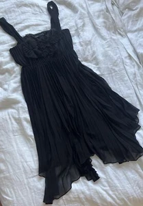 ZARA WOMAN Black Sheer Tunic Babydoll Dress Flowers Layered Lined Cocktail Sz L - Picture 1 of 11