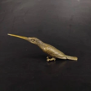 Copper Emerald Bird Ornament Copper Long Billed Bird Tea Pet Bronze Ware - Picture 1 of 4