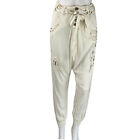 Desigual Women's Designer Trousers Gold Sequins Jogger Pants Ivory Sz 34