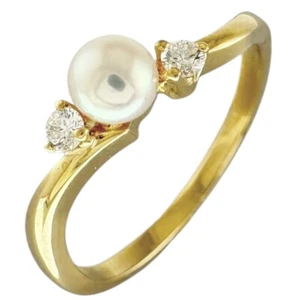 MIKIMOTO Ring US 5 EU49 K18 yellow gold Pearl diamond used - Picture 1 of 7