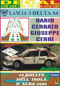 DECAL LANCIA DELTA S4 TOTIP D.CERRATO R.ISOLA D´ELBA 1986 WINNER (06) - Picture 1 of 1