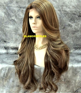 LACE FRONT FULL WIG LONG WAVY LAYERED GOLDEN BROWN MIX HEAT OK NWT - Picture 1 of 6
