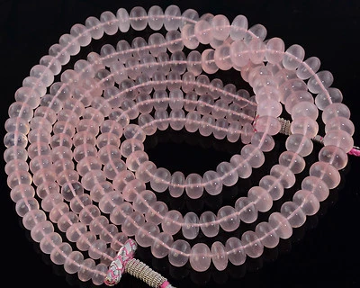 850CT Gem Rose Quartz Smooth Rondelle Beads 51" Strand - Image 1 of 4