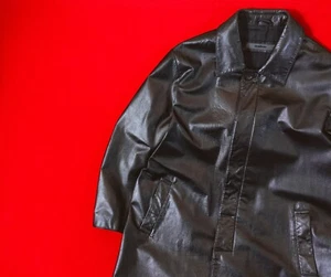 STRELLSON Men Leather Black Trench Coat Size 48 / M Collar Button Lined Jacket - Picture 1 of 23