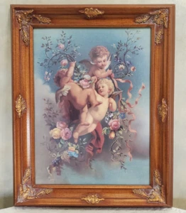 Vintage Framed Cherubs Litho Print Angel Wall Art Putti Romantic Decor Floral - Picture 1 of 9