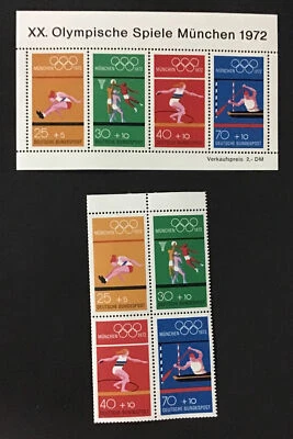 Alemania 1972 VF MNH Sc#B490 y 490e Juegos Olímpicos Munich (W27) Foto 1 de 2