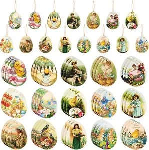 46Pc Easter Vintage Old Style Egg Shape Wood Ornament Decoration Victorian Style - Picture 1 of 6
