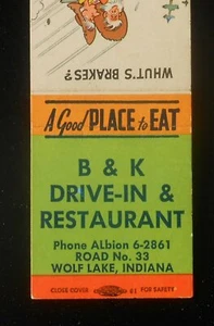 B & K Drive-In & Restaurant Road No. años 50 33 Albion Wolf Lake Wolflake IN Noble - Imagen 1 de 1