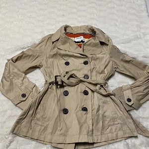 St. John's Bay Trench Coat Womens Medium Khaki Cotton Belt Waist Double Breasted - Picture 1 of 12