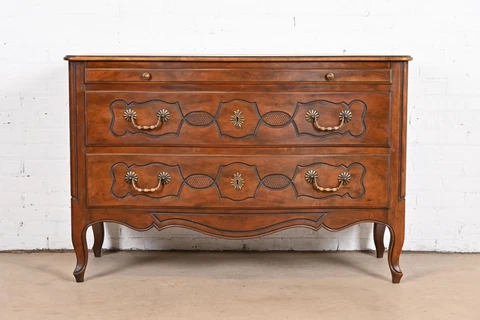 Baker Furniture French Provincial Louis XV Carved Walnut Commode or Dresser Cover