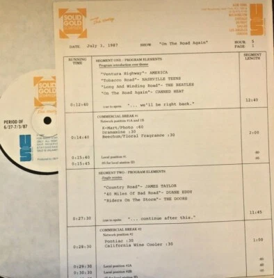  RADIO SHOW: 7/3/87 ROAD HITS: DUANE EDDY, AMERICA, DOORS, SAILCAT, EDWIN STARR - Image 1 of 2