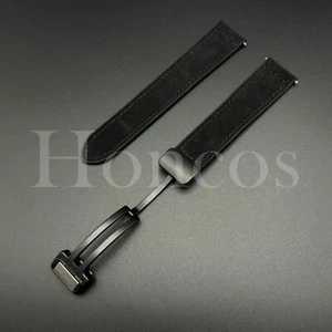 20 22 mm Schwarz Satin Leder Uhrenarmband Armband Magnet Faltschließe passend für Fossil - Bild 1 von 3