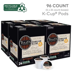 Tully's Hawaiian Blend Coffee Keurig K-Cup Pods, Medium Roast, 96 /Carton - Picture 1 of 5