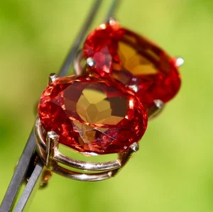 14K 585 massive GELBGOLD 7,8 Gramm FEUERORANGER SAPHIR 0,55x0,46" POST Ohrringe - Bild 1 von 8