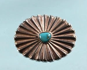 Vintage Sterling Silver and Turquoise Concho Native American Brooch Pin 1.65" - Picture 1 of 12