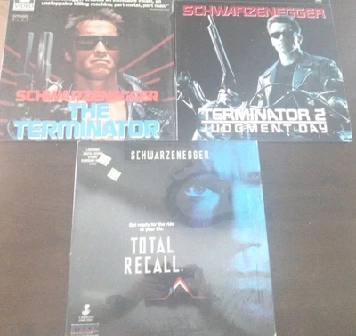 Lot 3 Arnold Schwarzenegger Laserdiscs Terminator 1 & 2 Total Recall Judgment Da - Image 1 of 4