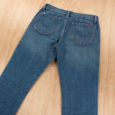 vtg y2k 00s BLUE CULT low rise flare denim jeans sz 27 distressed dark wash - Image 1 of 4