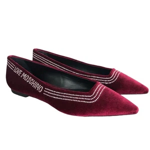 NEU Love Moschino Samt verzierte spitz zulaufende Ballerinas in Velluto Bordeaux EU39 - Bild 1 von 9