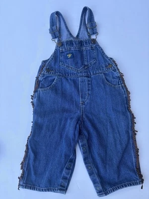 Vtg OshKosh B'gosh Vestbak Denim Overalls w Suede Fringe 18M Western Y2K  Boys - Image 1 of 4