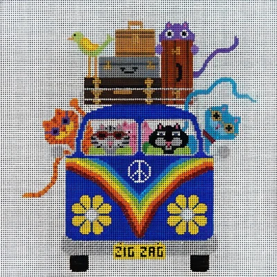 Needlepoint HandPainted JP Needlepoint Rainbow Cats Zapping Away 10x10 - Image 1 of 4