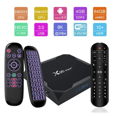 Amlogic S905X3 X96 Max+ Plus Quad Core 4GB/64GB Android 8K HDR Dual WiFi TV Box - Image 1 of 4