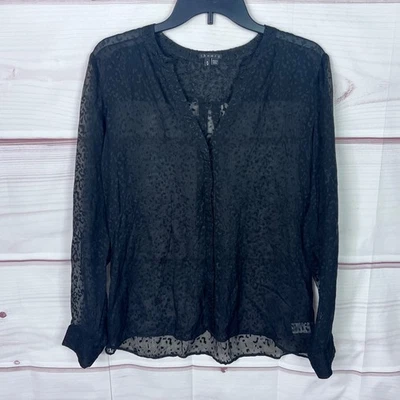 Blusa Theory Top Mujer M Negra Leopardo Burnout Mezcla Seda Transparente Manga Larga Foto 1 de 4