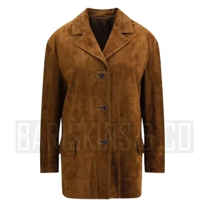 Brauner Wildleder Blazer Damen, Old Money Jacke, Herbst Tailored Mantel, 70er Mode - Bild 1 von 10